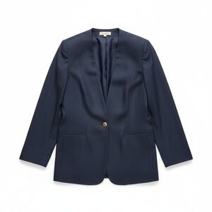 NY Sake Navy Blue Collarless Blazer, Woman's Size 6, Single Button, 100% Linen